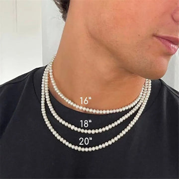 Riolio Pearl Necklace Men Simple Handmade Strand Bead Necklace New Trendy Men Jewelry for Women Girls Wedding Banquet Necklaces